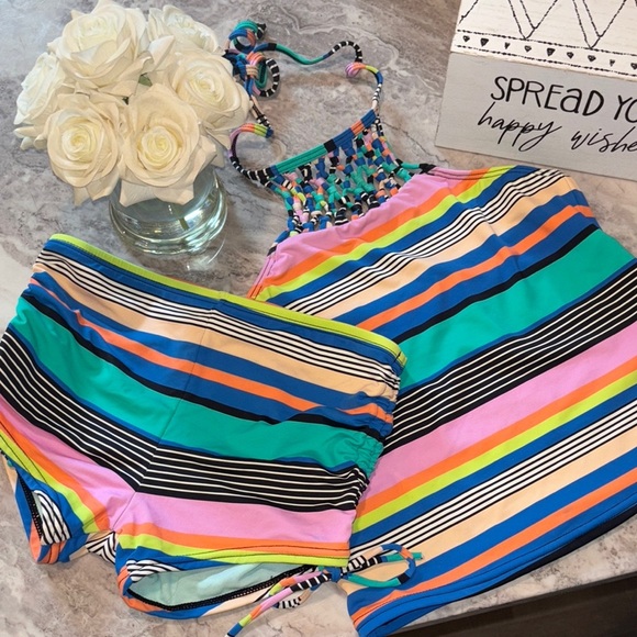 Hobie Colorful Striped Halter Top and Shorts Set - Picture 7 of 8